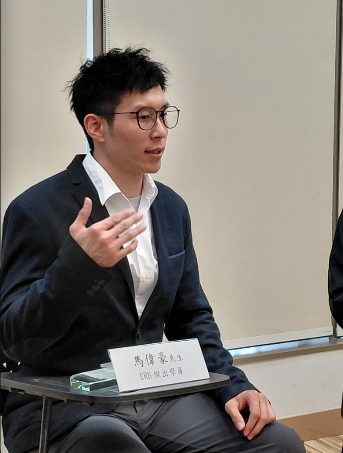 ERB「傑出學員獎」得主馬偉豪。
ERB「傑出學員獎」得主馬偉豪。